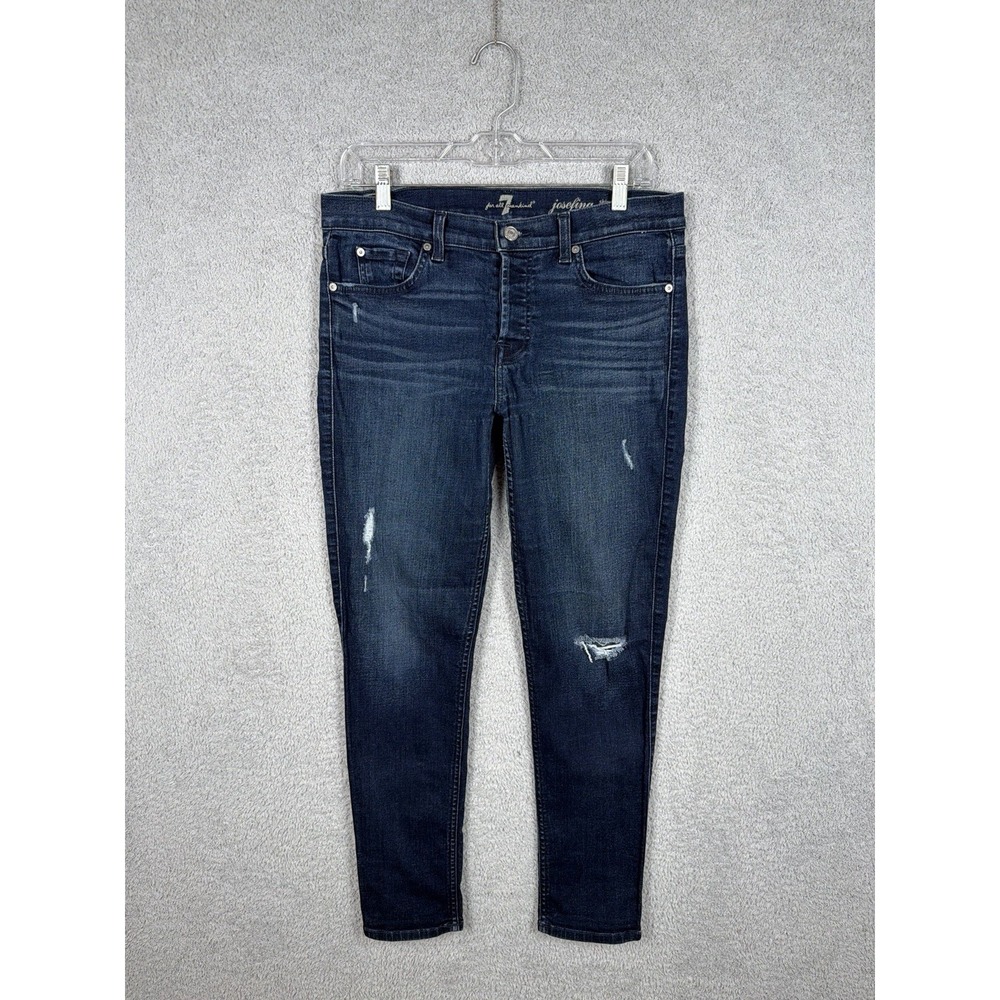 7 For All Mankind Josefina Skinny Boyfriend Jeans Women's‎ Distressed Blue 32x28